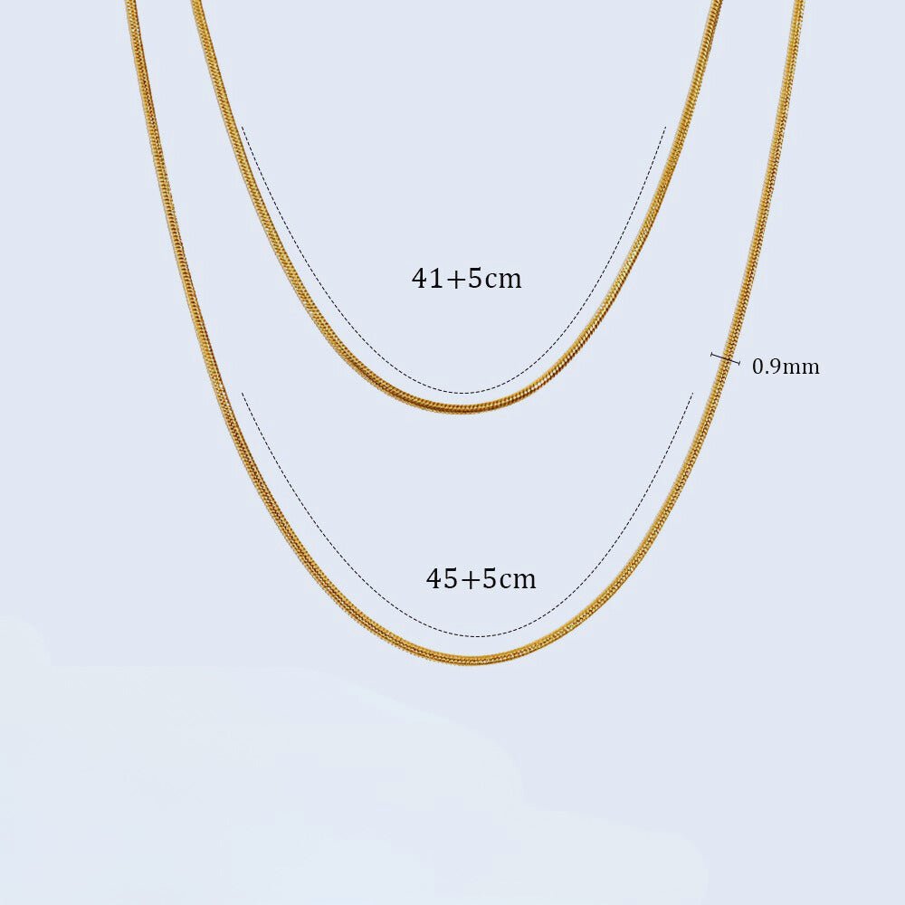 Vandfast Dobbelt Halskæde - 18K Forgyldt Stål (41/45+5cm) - Uniq Perler - 113812