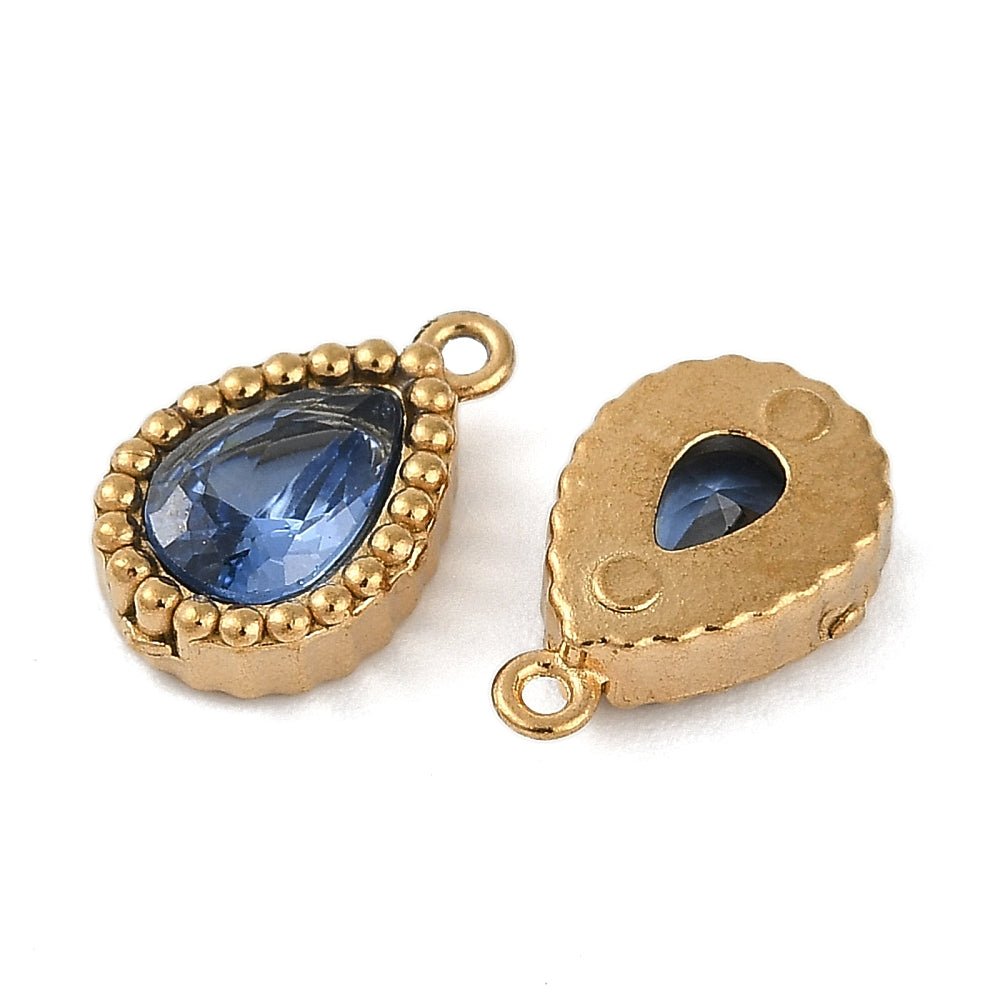 Vandfast Dråbeformet Vedhæng – 18K Forgyldt Stål med Kongblå Kubiske Zirkonia (10,5x6,5x3mm) 2 stk. - Uniq Perler - 119967