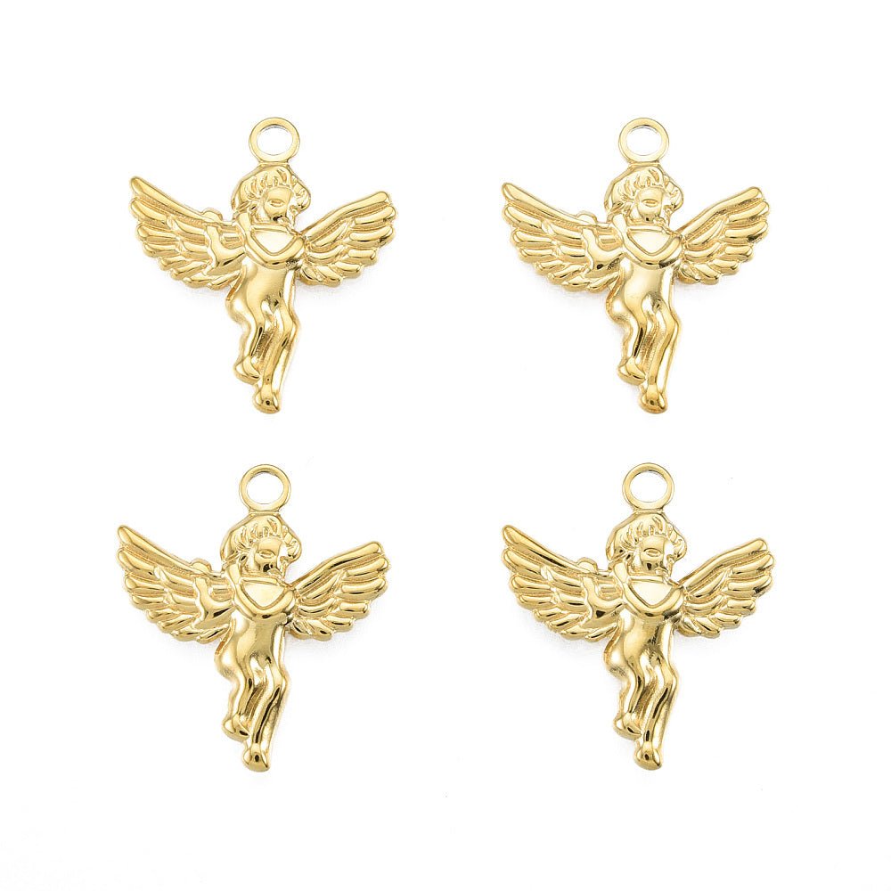 Vandfast Engle Vedhæng - 18K Forgyldt Stål (23x20mm) 2 stk - Uniq Perler -