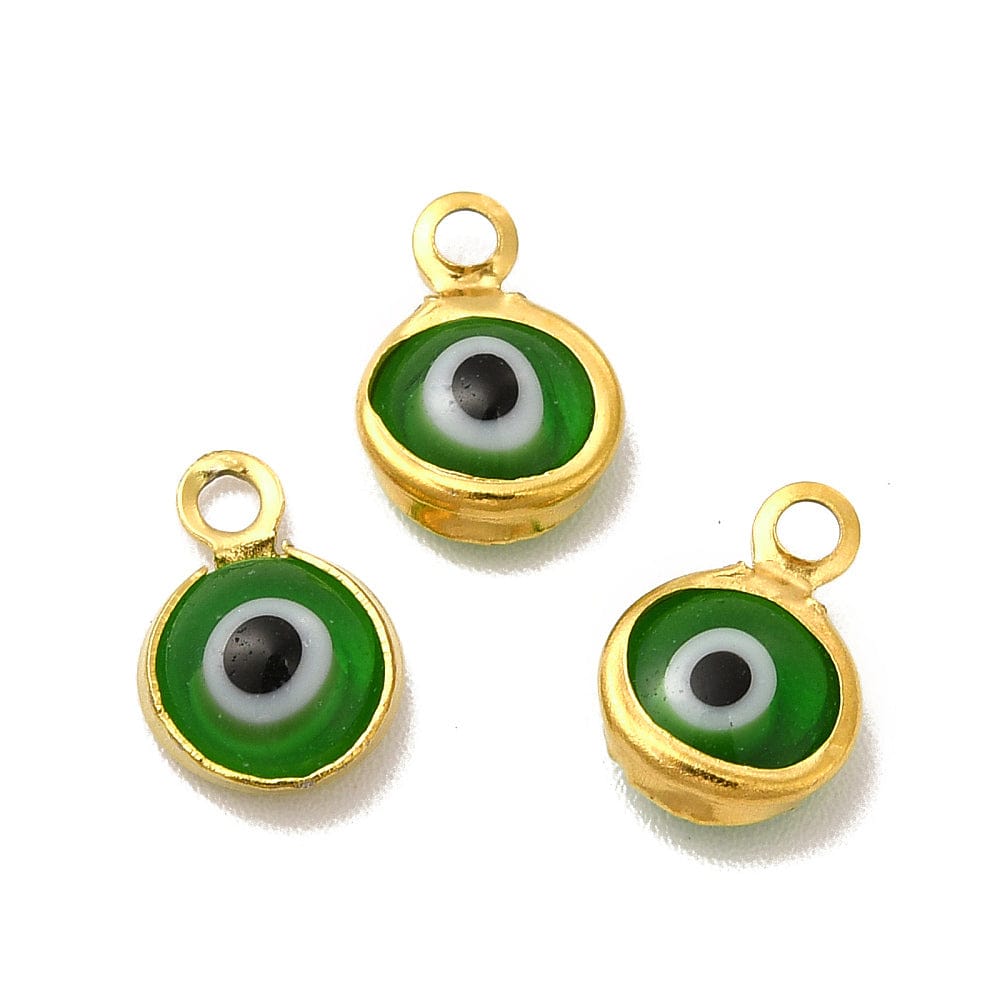 Vandfast Evil Eye Vedhæng, Assorteret Farver, 18K Forgyldt Stål, 9,5mm, 10 stk. - Uniq Perler - 113738