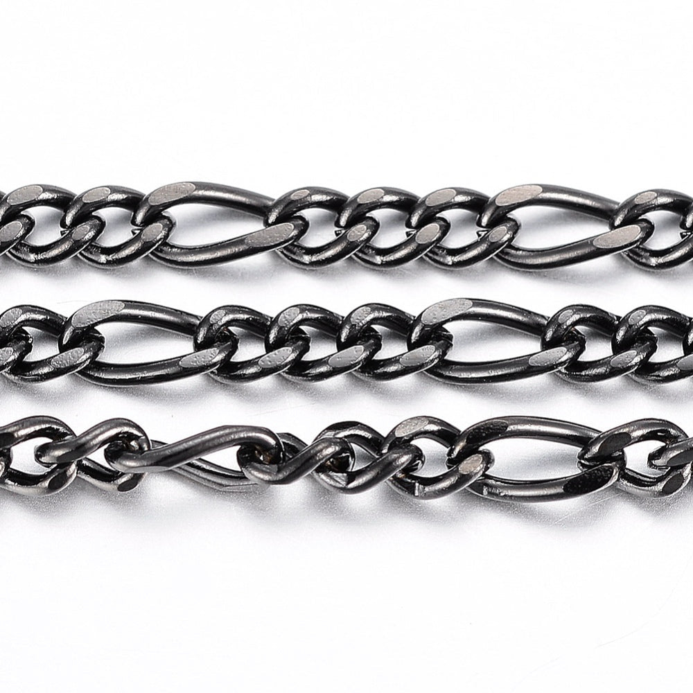 Vandfast Figaro Kæde – Sort Stål, Facetteret (4~6x3x0,8mm) - Uniq Perler - 125034