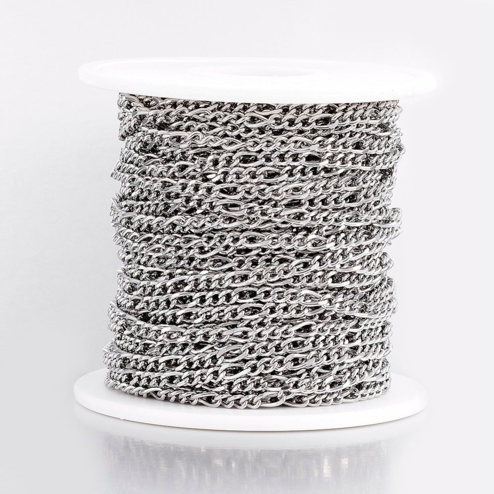 Vandfast Figaro Kæde – Stål, Facetteret (4~6x3x0,8mm) 1 meter - Uniq Perler - 125027