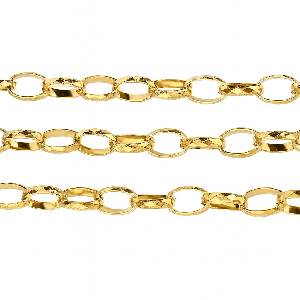 Vandfast Forgyldt Stål Kæde – Ovale Led med Diamant Mønster (13,5x9mm, 1 Meter) - Uniq Perler - 116349