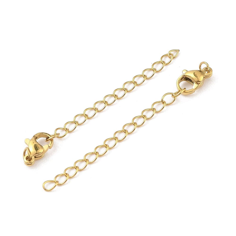 Vandfast Forlængerkæde Med Karabin Lås, Forgyldt Stål, (52mm) - Uniq Perler - 113474