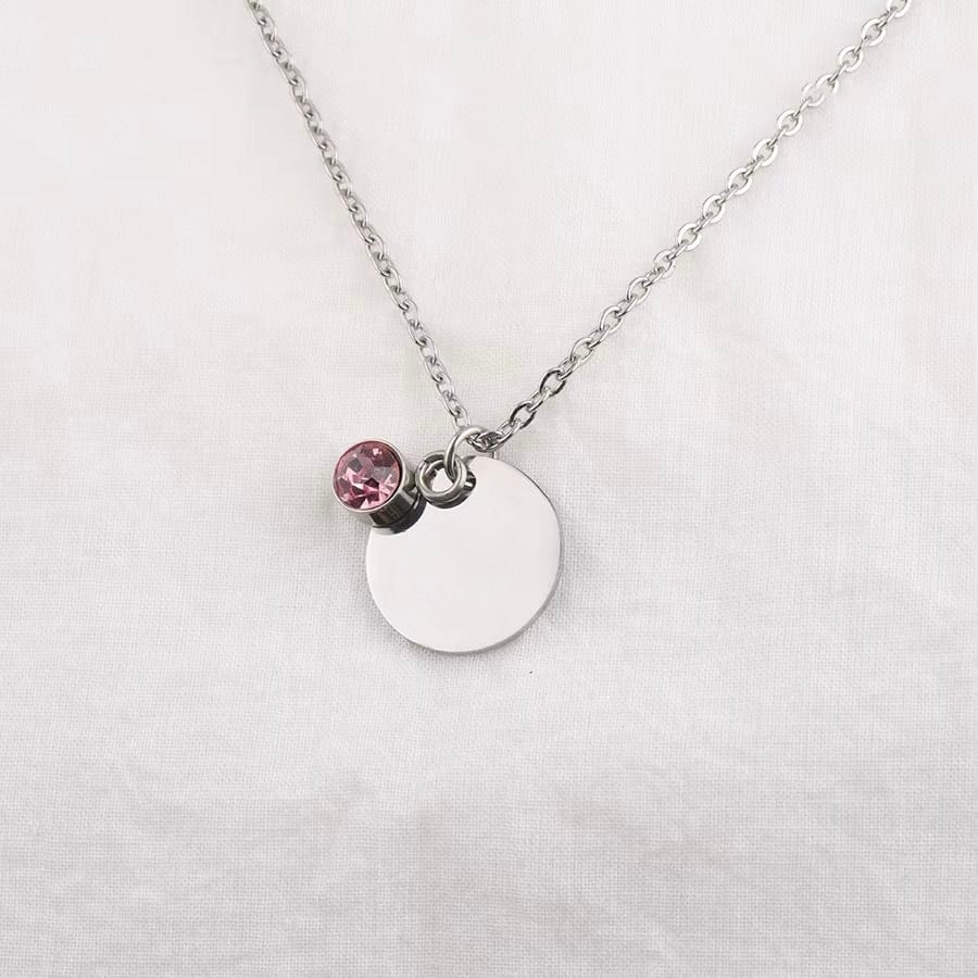 Vandfast Halskæde Med Rosa Vedhæng, Stål, 41+5cm(perfekt til stempling) - Uniq Perler - 115015