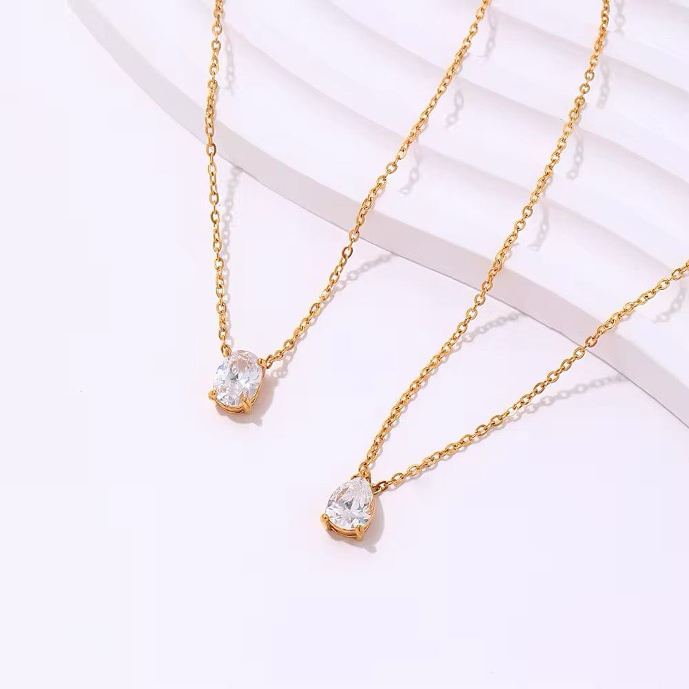 Vandfast Halskæde Med Zirkonia Dråbe Vedhæng (41+5cm) - Uniq Perler - 75335