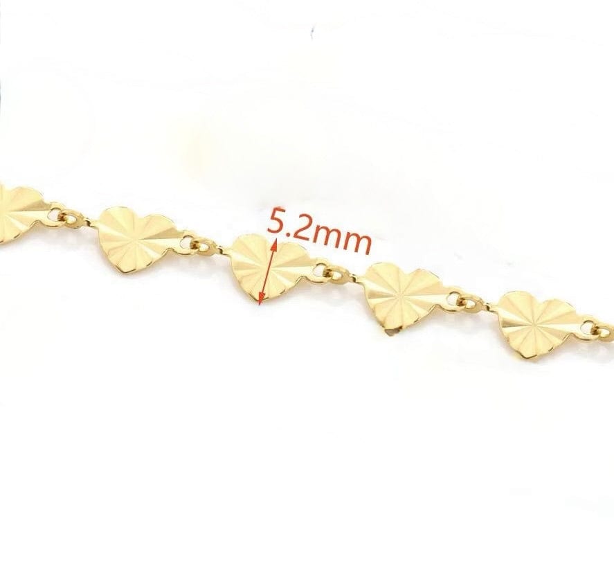 Vandfast Hjerte Kæde – 18K Forgyldt Stål (5,2mm, 1m) - Uniq Perler - 62928