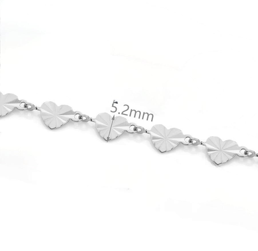 Vandfast Hjerte Kæde, Stål, 5,2mm, 1m - Uniq Perler - 843953