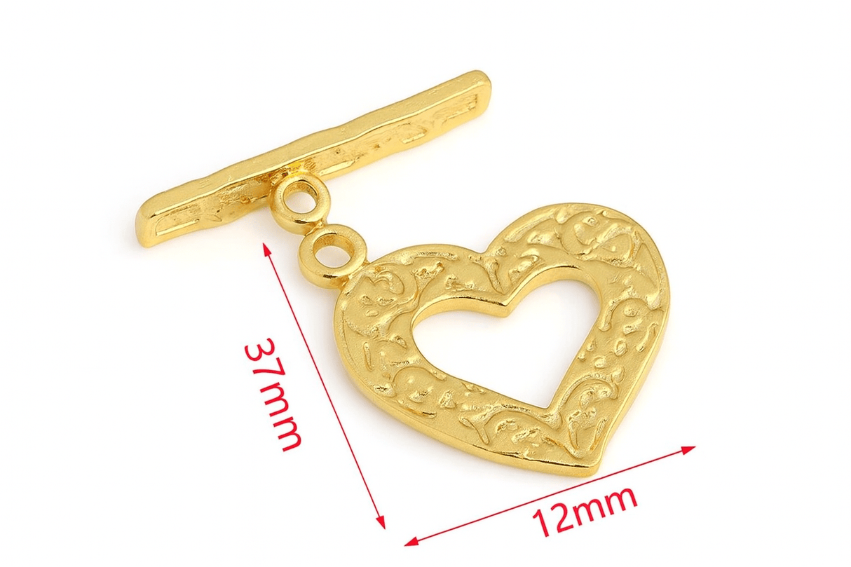 Vandfast Hjerte Toggle lås, forgyldt (23x27 mm) - Uniq Perler -