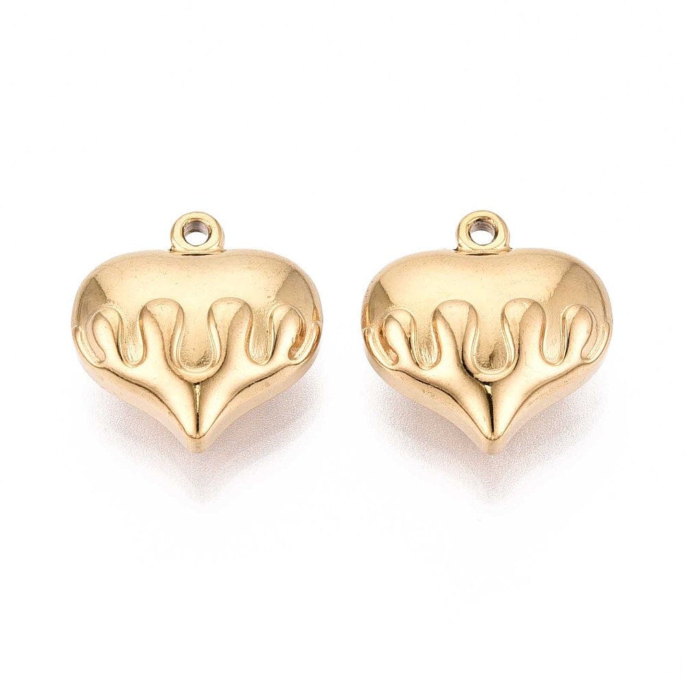 Vandfast Hjerte Vedhæng – 18K Forgyldt Stål (21x20x9mm) 2 stk. - Uniq Perler - 116005