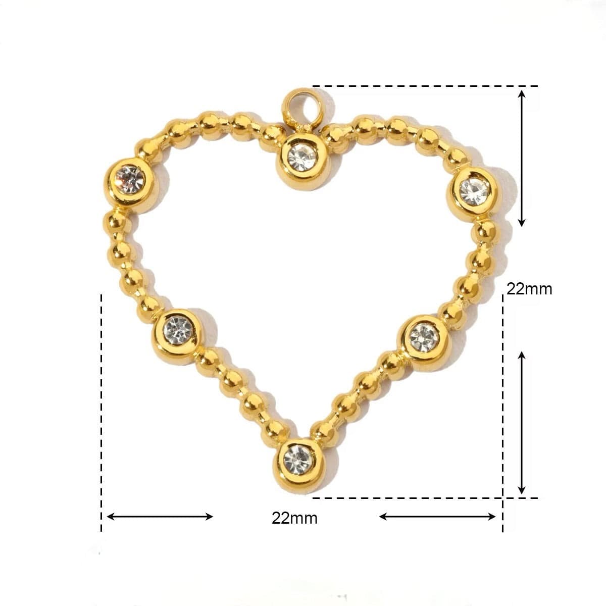 Vandfast Hjerte Vedhæng Med Klare Rhinsten - 18K Forgyldt (22x22mm) - Uniq Perler - 522469