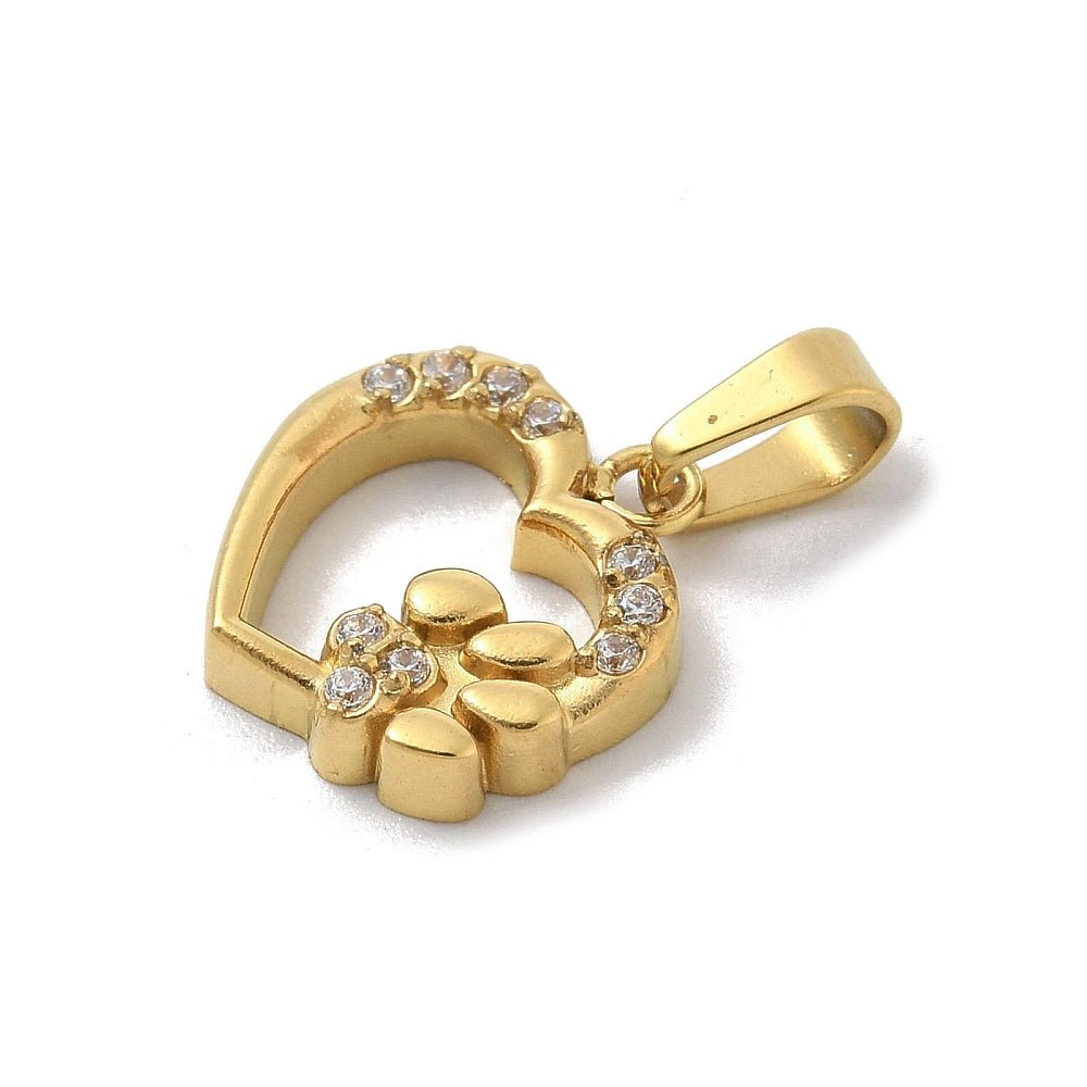 Vandfast Hjerte Vedhæng Med Kubiske Zirkonia – 18K Forgyldt Stål (11,5x11mm) - Uniq Perler - 119773