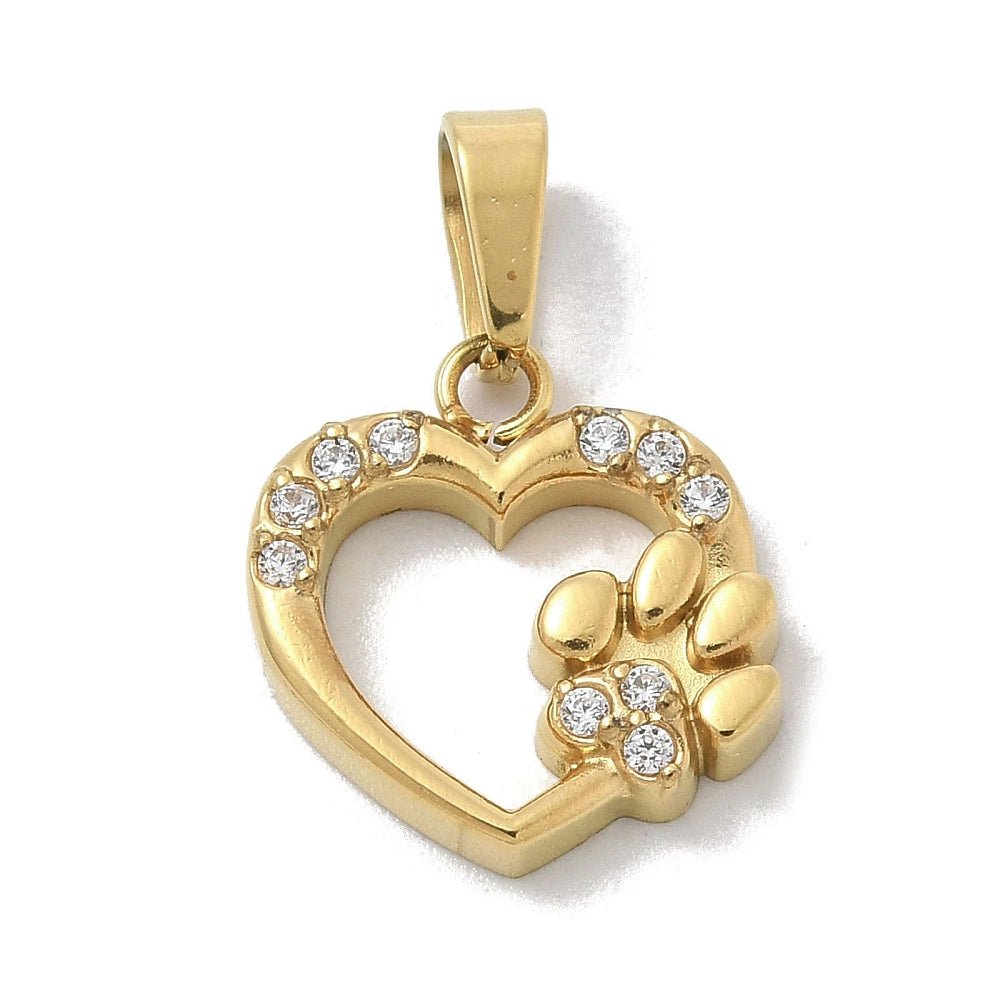 Vandfast Hjerte Vedhæng Med Kubiske Zirkonia – 18K Forgyldt Stål (11,5x11mm) - Uniq Perler - 119773