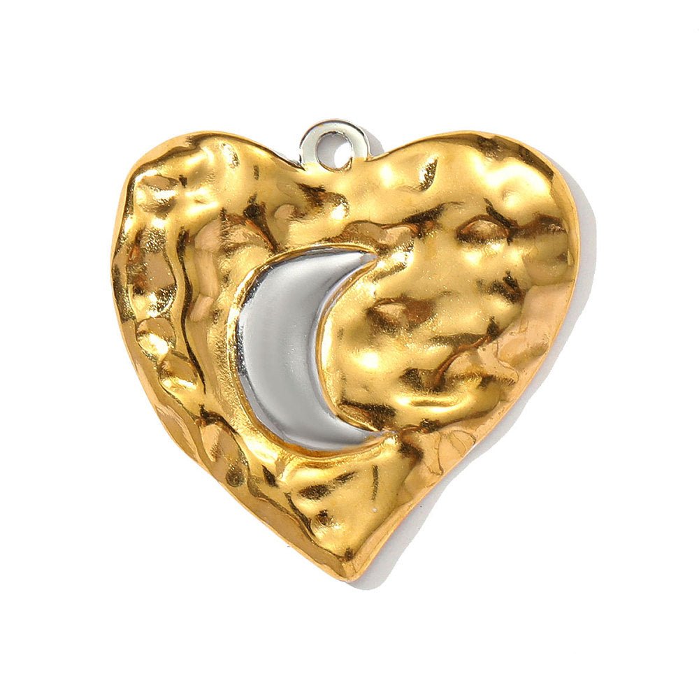 Vandfast Hjerte Vedhæng med Måne – 18K Forgyldt Stål (26x26mm) - Uniq Perler -