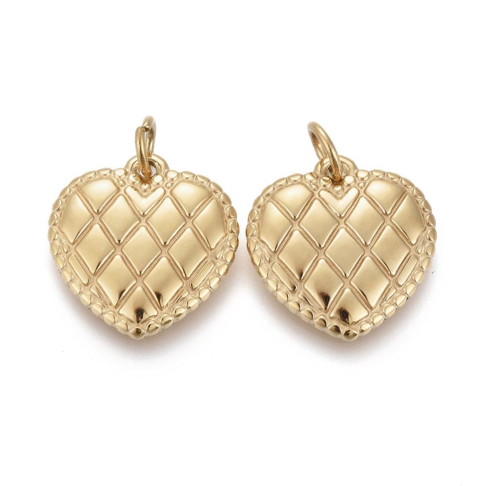 Vandfast Hjerte Vedhæng Med Mønster - Forgyldt Stål (15x14,5mm) - Uniq Perler - 115327