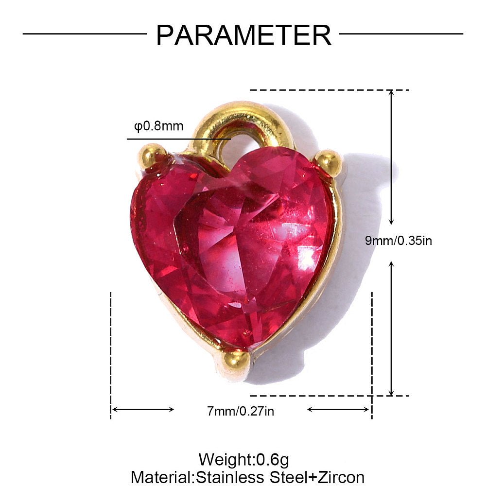 Vandfast Hjerte Vedhæng Med Zirkonia – 18K Forgyldt Stål, Rød (9x7mm) - Uniq Perler - 119002
