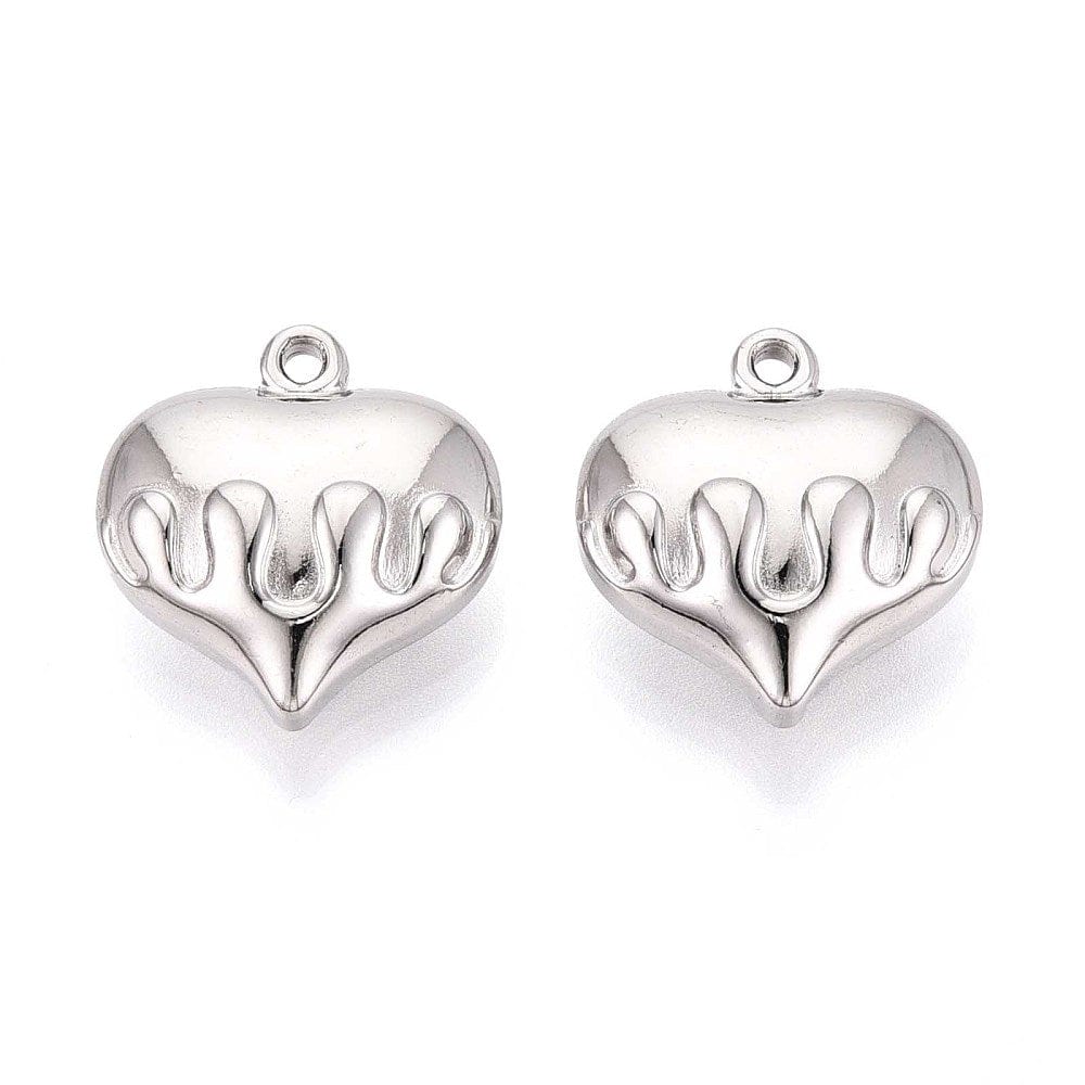 Vandfast Hjerte Vedhæng - Stål (21x20x9mm) 2 stk. - Uniq Perler - 116006