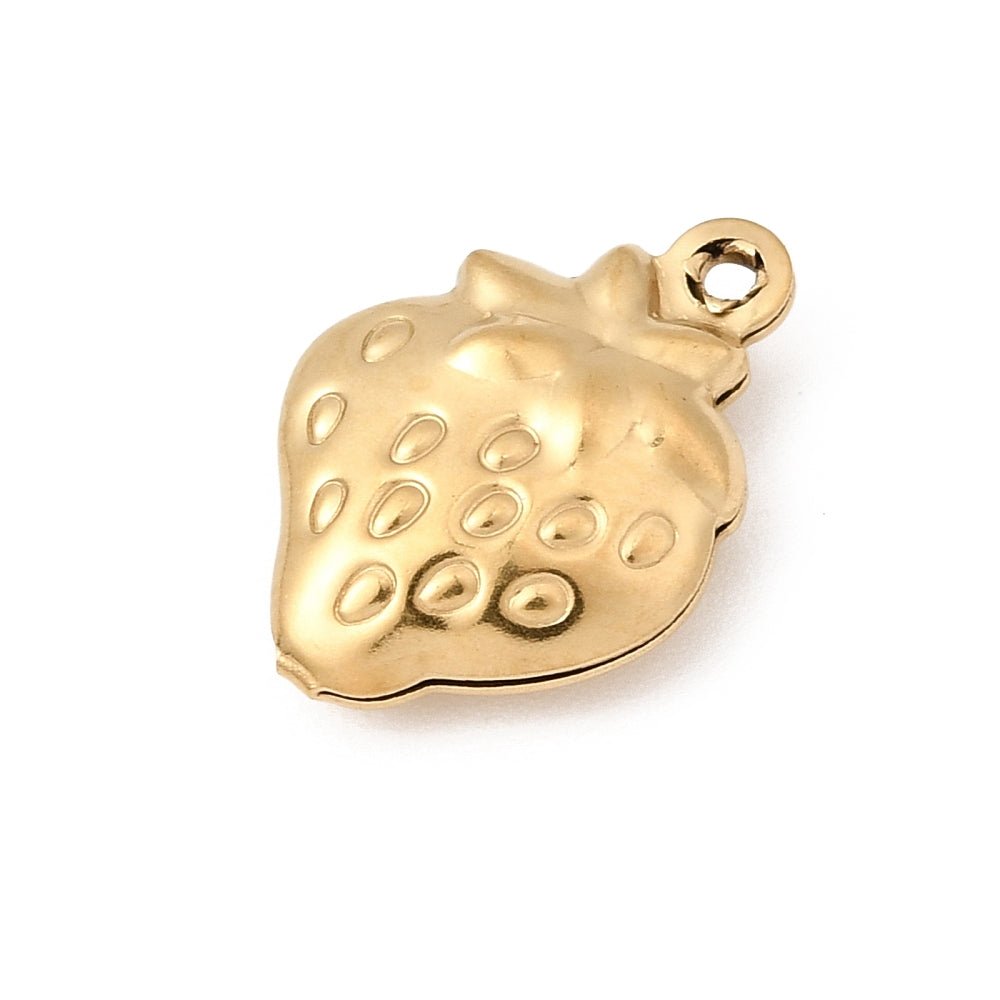 Vandfast Jordbær Vedhæng – 18K Forgyldt Stål (15,5x11x4mm) - Uniq Perler - 120705