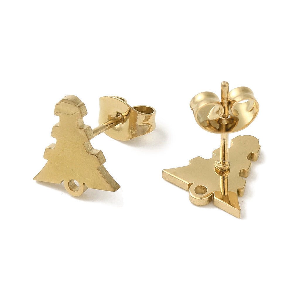 Vandfast Juletræ Ørestikkere – Forgyldt Stål (9,5x10,5mm) - Uniq Perler -