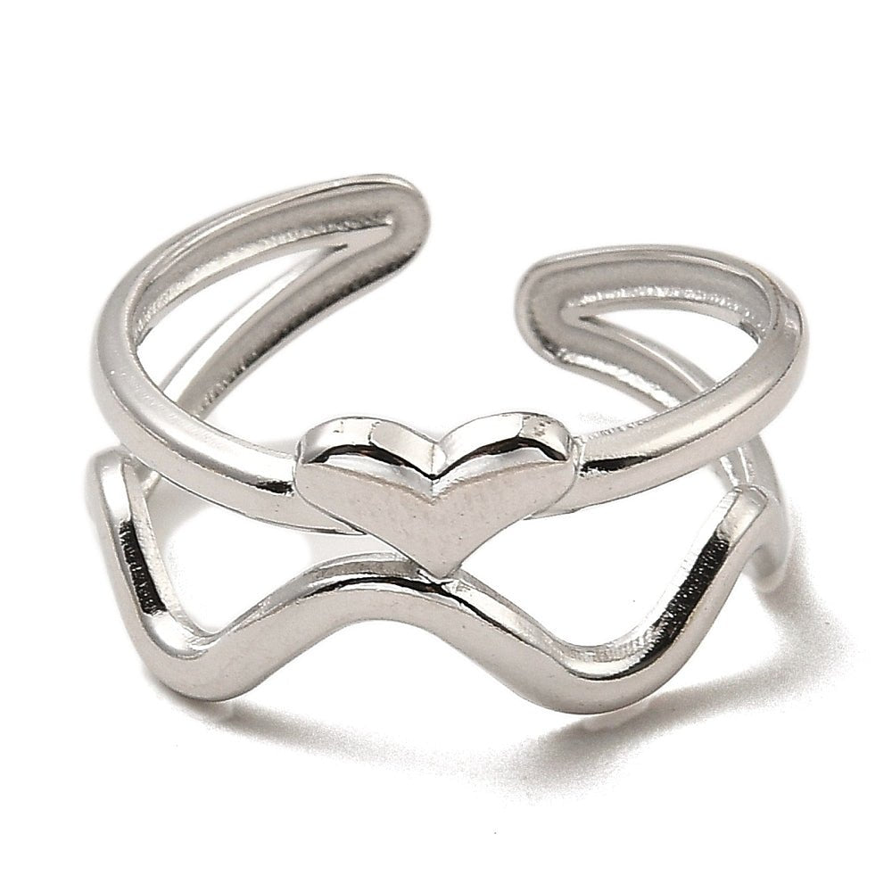Vandfast Justerbar Ring Med Hjerte – Rustfrit Stål (17mm) - Uniq Perler -