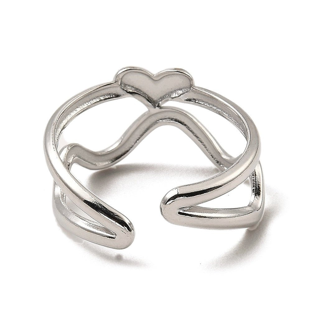 Vandfast Justerbar Ring Med Hjerte – Rustfrit Stål (17mm) - Uniq Perler -