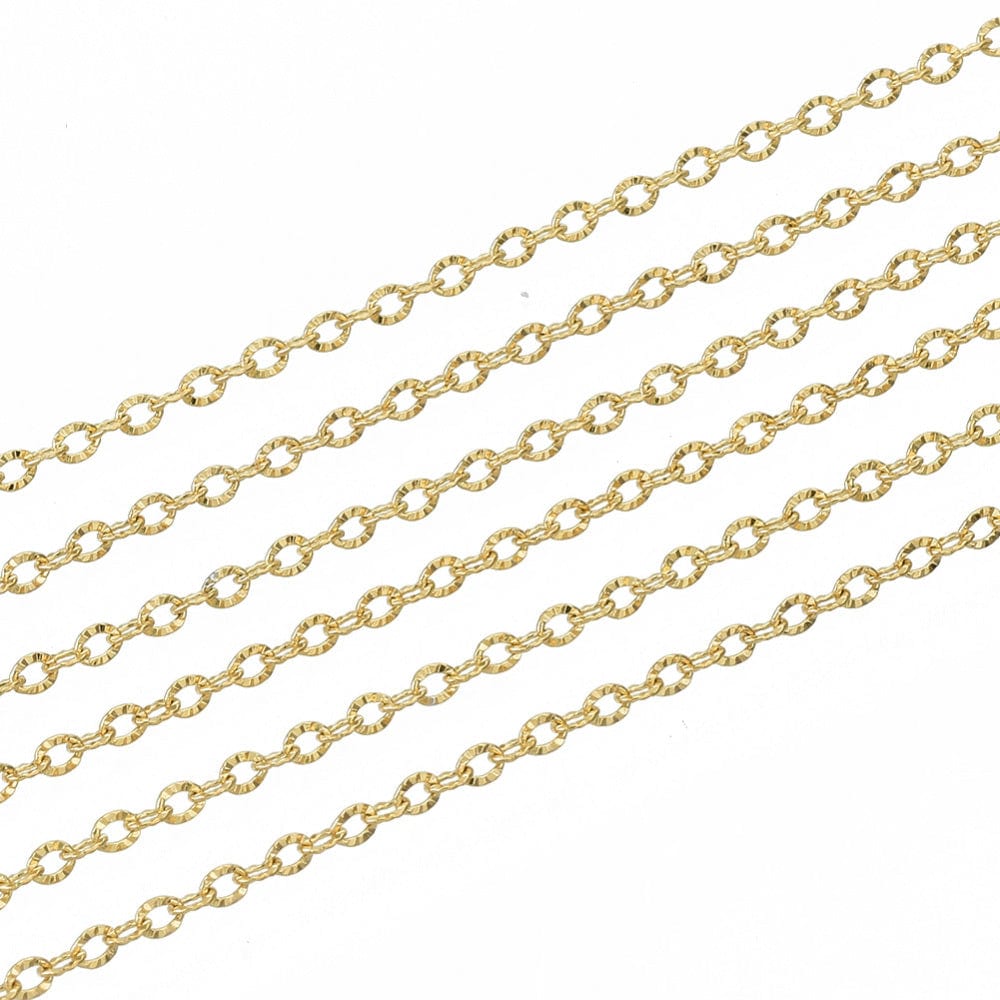 Vandfast Kæde – Forgyldt Stål, Ankerkæde (1.6x1.2x0.2mm) 1m - Uniq Perler -