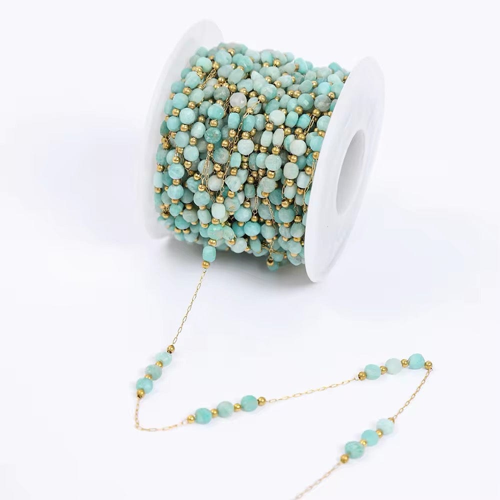 Vandfast Kæde Med Amazonit Natursten, (18K Forgyldt Stål, 1m) - Uniq Perler - 727431