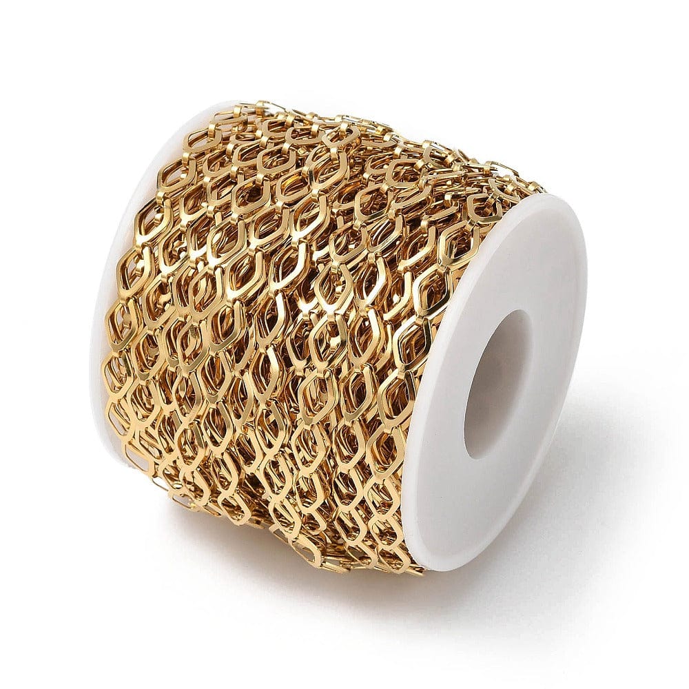 Vandfast Kæde Med Harlekin Links – Forgyldt Stål (11x6x3mm, 1m) - Uniq Perler - 114895