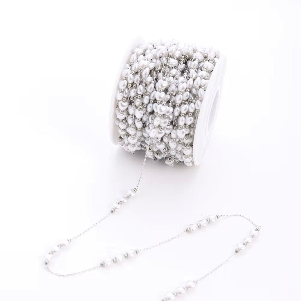 Vandfast Kæde Med Hjerte Perler, Forsølvet Stål, (1m) - Uniq Perler - 112163