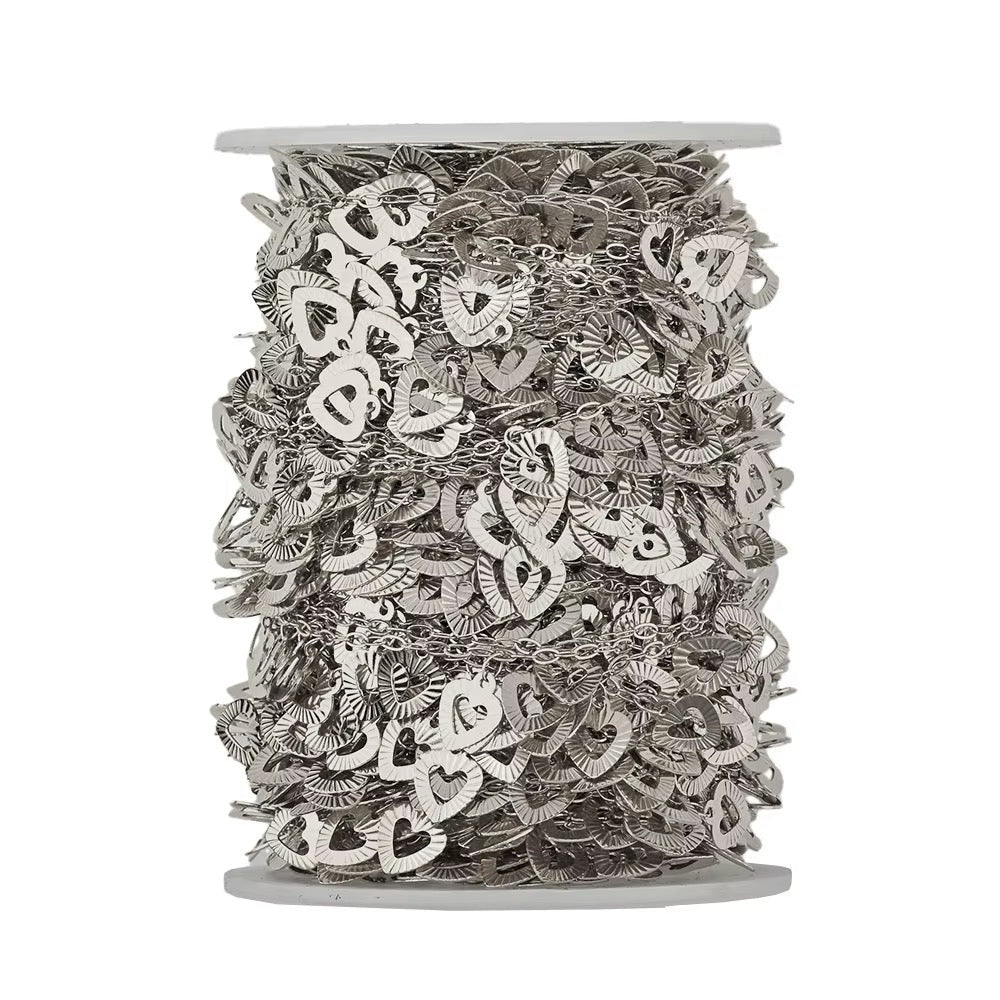 Vandfast Kæde Med Hjerte Vedhæng – Stål (8,4mm) 1m - Uniq Perler - 117502