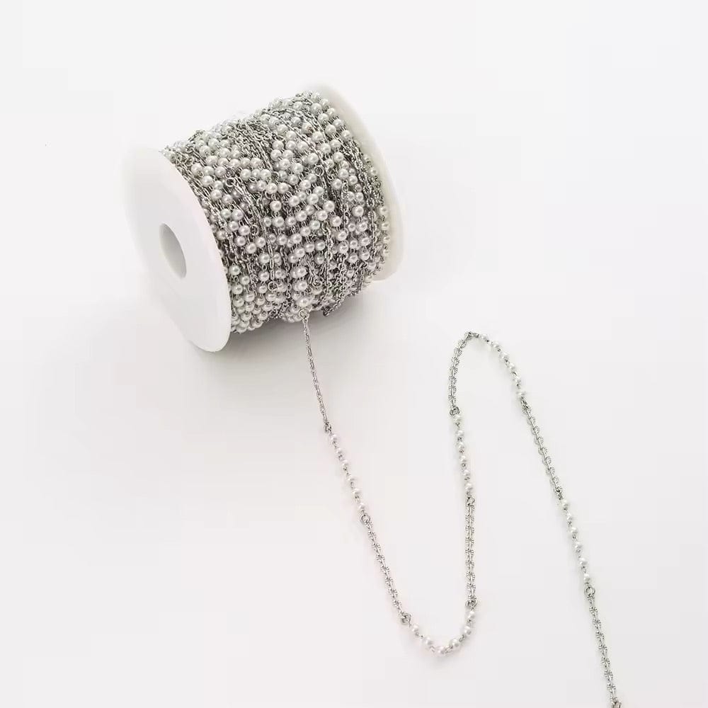Vandfast Kæde Med Perler, Stål, (1m) - Uniq Perler - 112652