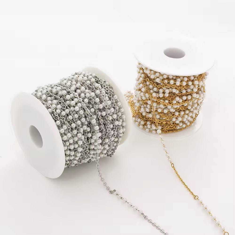 Vandfast Kæde Med Perler, Stål, (1m) - Uniq Perler - 112652