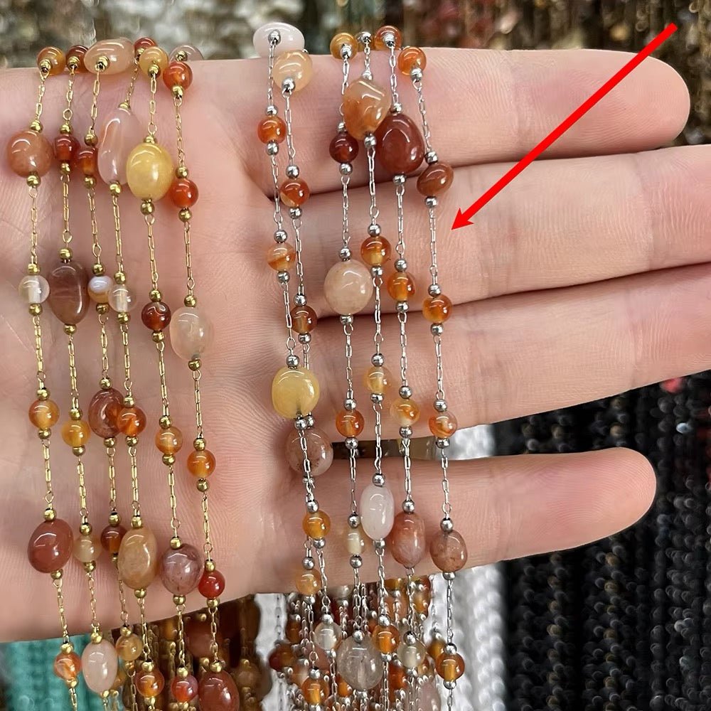 Vandfast Kæde Med Rav Nugget Perler – Stål (1 Meter) - Uniq Perler - 117495