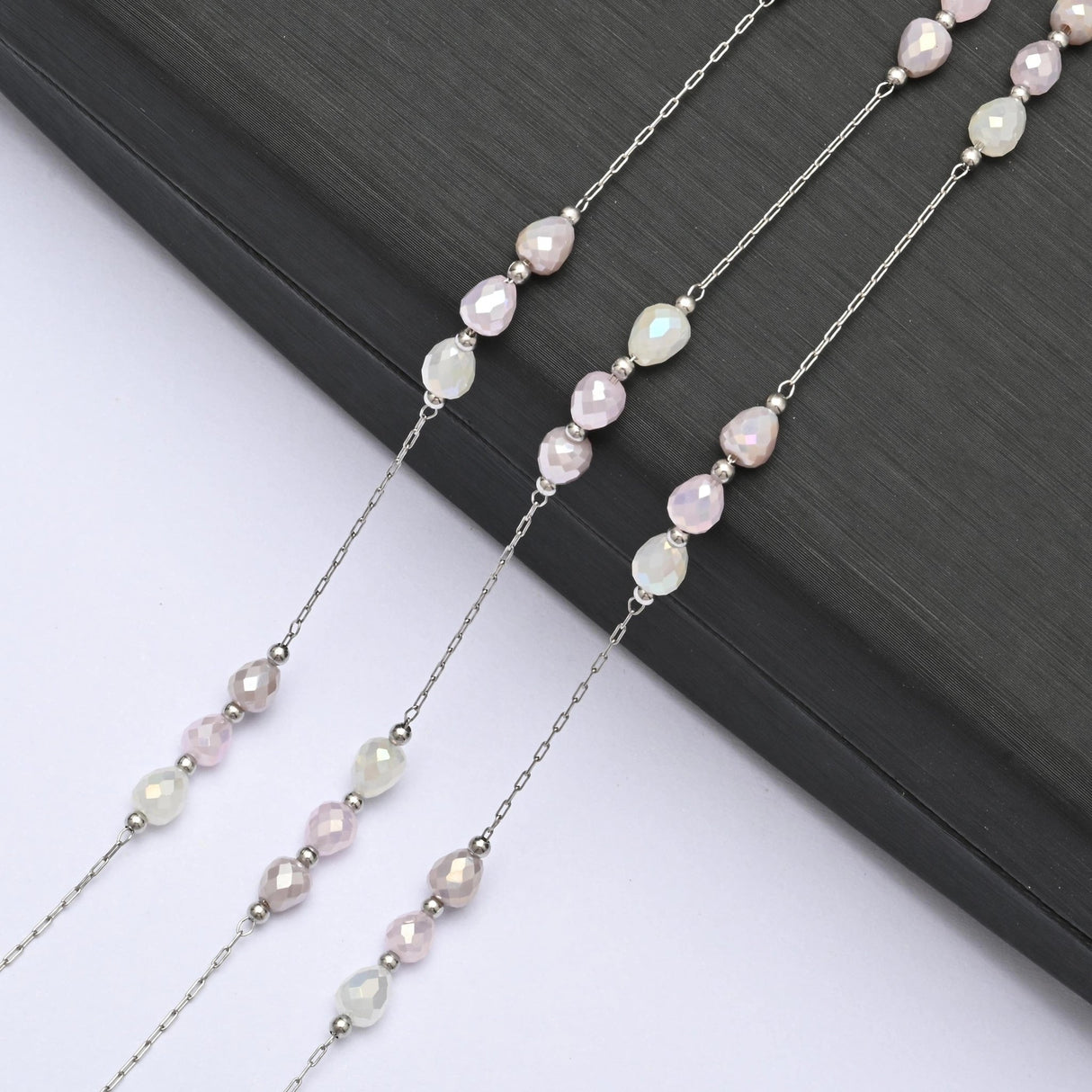 Vandfast Kæde Med Rosa Glasperler, (1m) - Uniq Perler - 114043