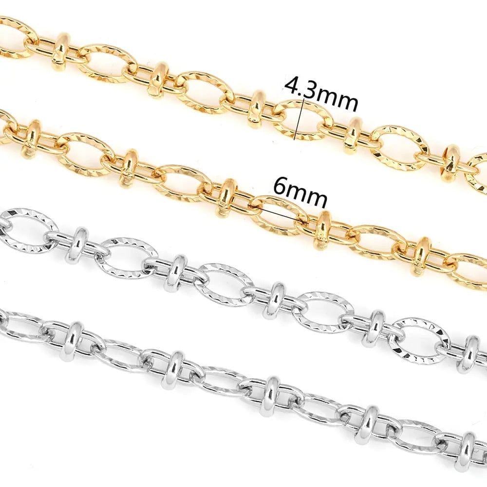 Vandfast Kæde Med Struktur, Forgyldt Stål, 4,3x6mm, 1m - Uniq Perler - 126668