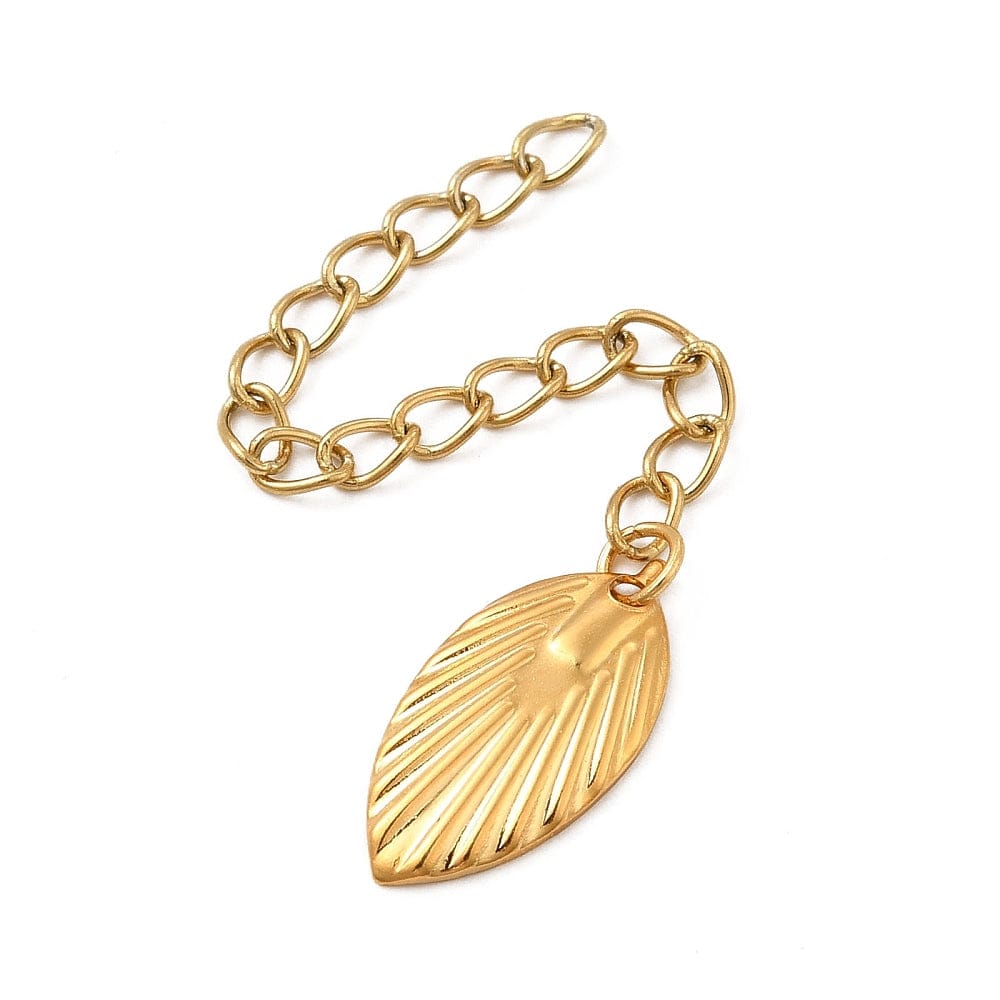 Vandfast Kædeforlænger Med Blad - Forgyldt Stål (69mm, 4 stk) - Uniq Perler - 113491