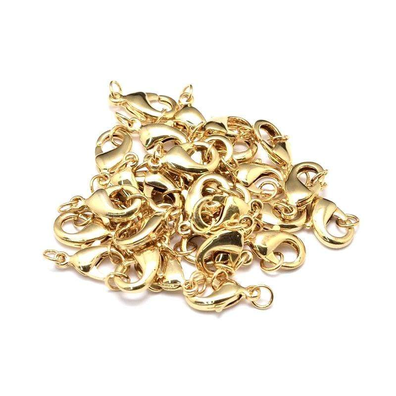 Vandfast Karabin Lås Inkl. Øsken - Forgyldt (10x6x3mm) 10 Stk - Uniq Perler - 111853