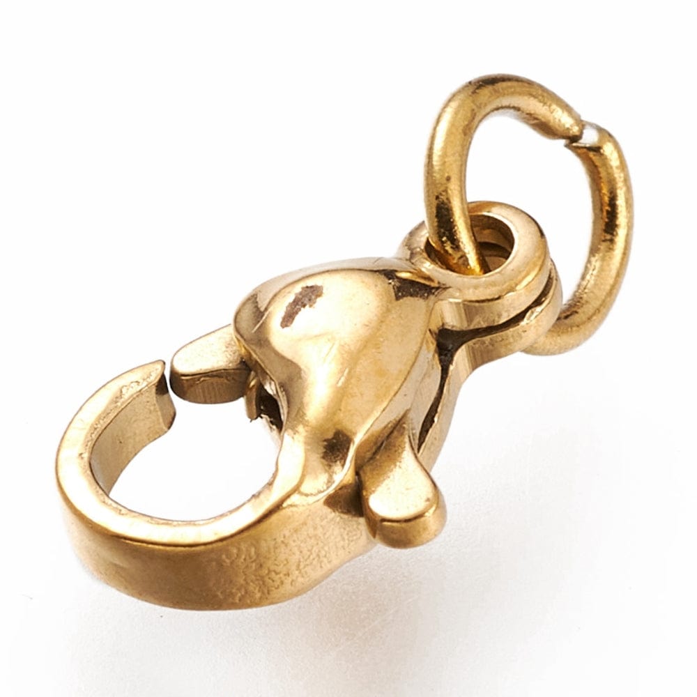 Vandfast Karabinlås Inkl. Øsken – Forgyldt Stål (11x7x3mm, 100 stk) - Uniq Perler - 113481