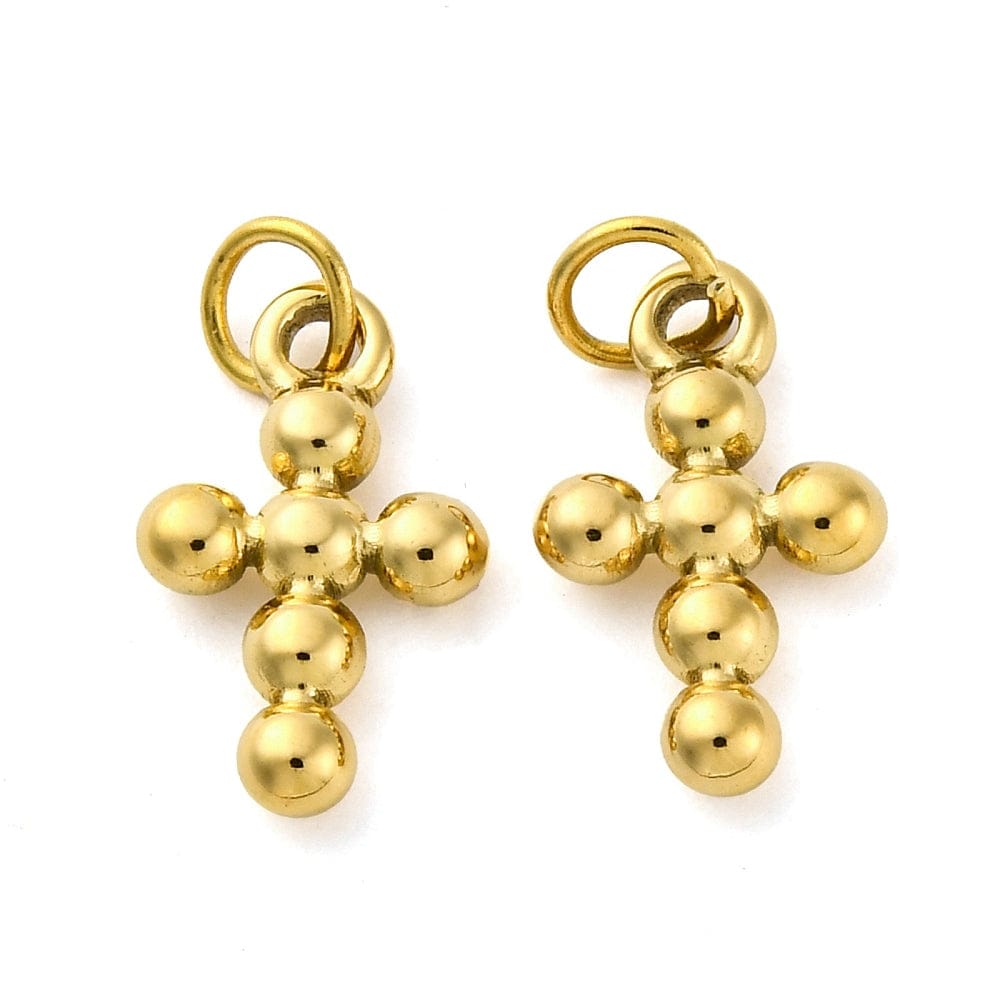 Vandfast Kors Vedhæng, 18K Forgyldt Stål, 12,5x7,5mm - Uniq Perler - 691810