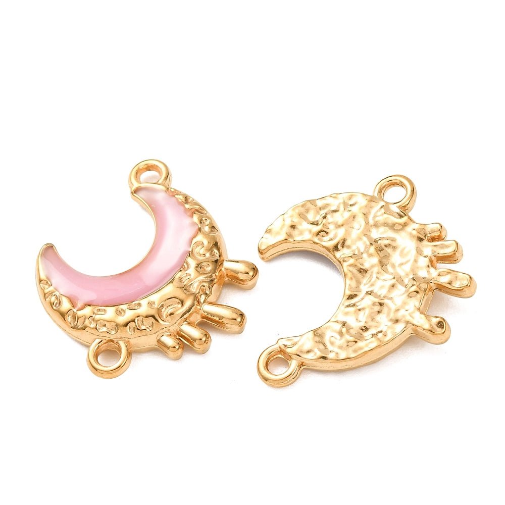 Vandfast Måne Mellemled – 18K Forgyldt Stål Med Pink Emalje (24x21,5x4mm) 2 stk. - Uniq Perler - 121452