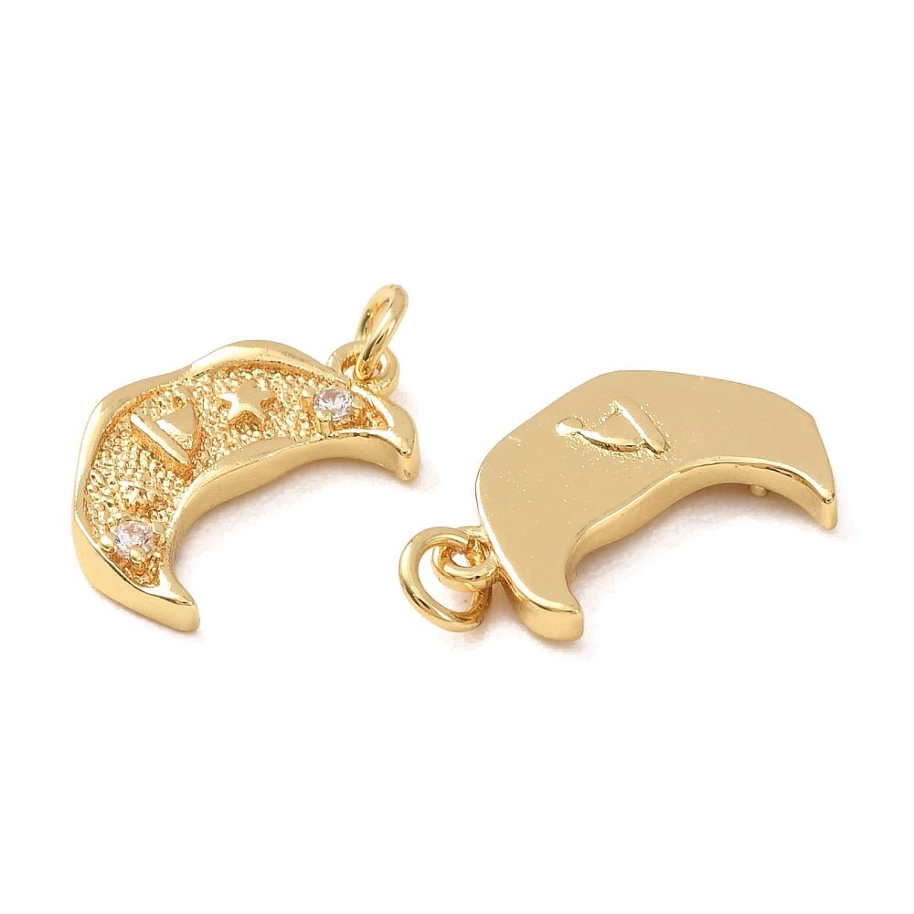Vandfast Måne Og Stjerne Vedhæng Med Zirkonia – 18K Forgyldt Messing (15x10mm) - Uniq Perler - 125742