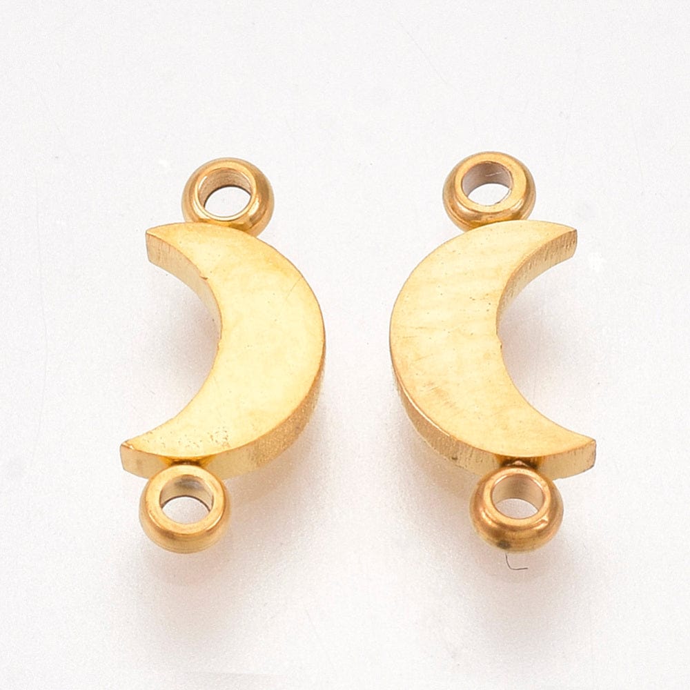 Vandfast Måne Mellemled, 18K Forgyldt Stål, (9,5x4mm), 4 stk. - Uniq Perler - 113519