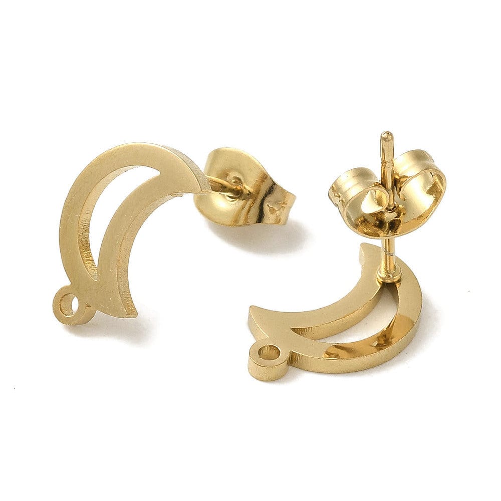 Vandfast Måne Ørestikkere – Forgyldt Stål (7x11mm) - Uniq Perler - 114782