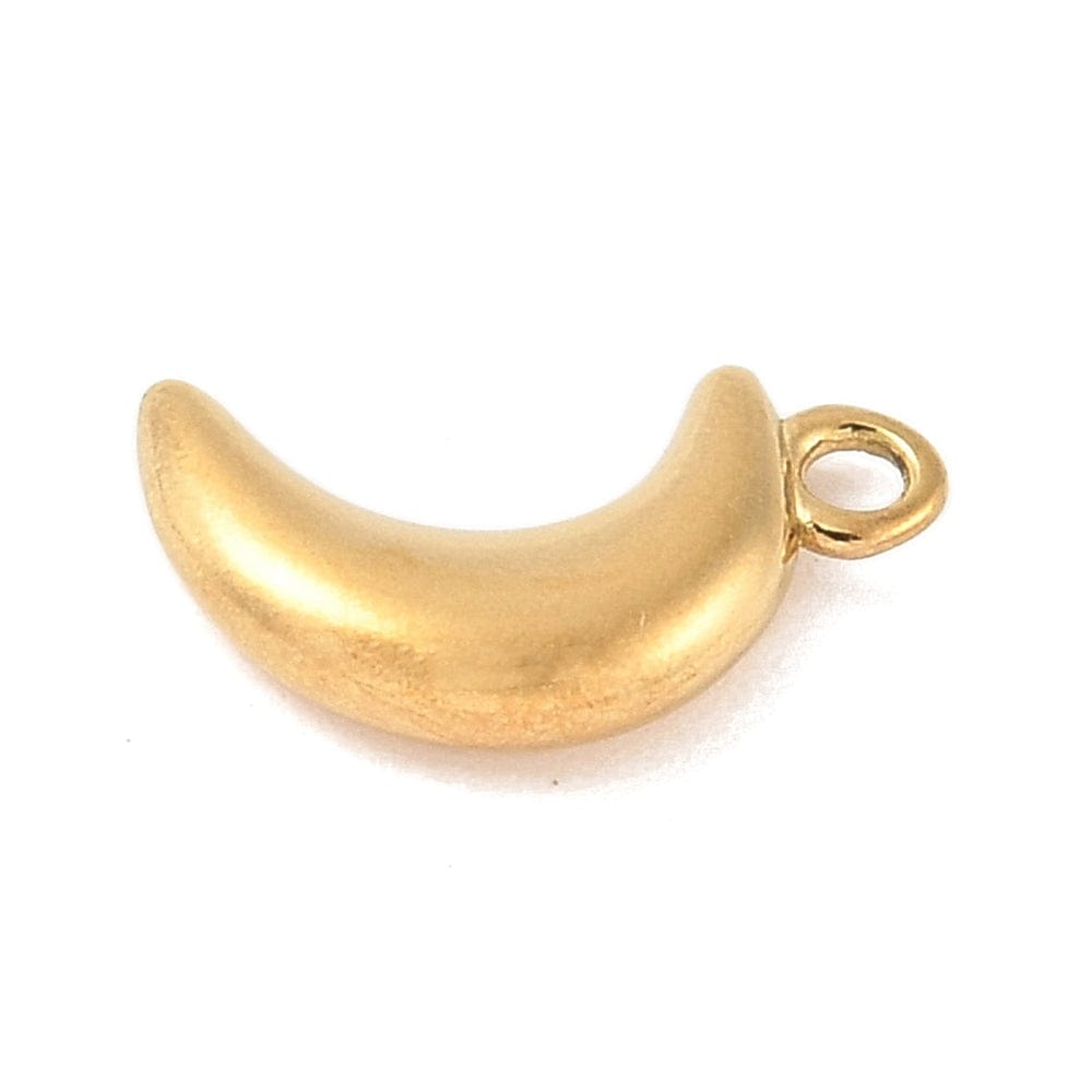 Vandfast Måne Vedhæng - 14K Forgyldt Stål (10x6mm, 2 stk) - Uniq Perler - 114798