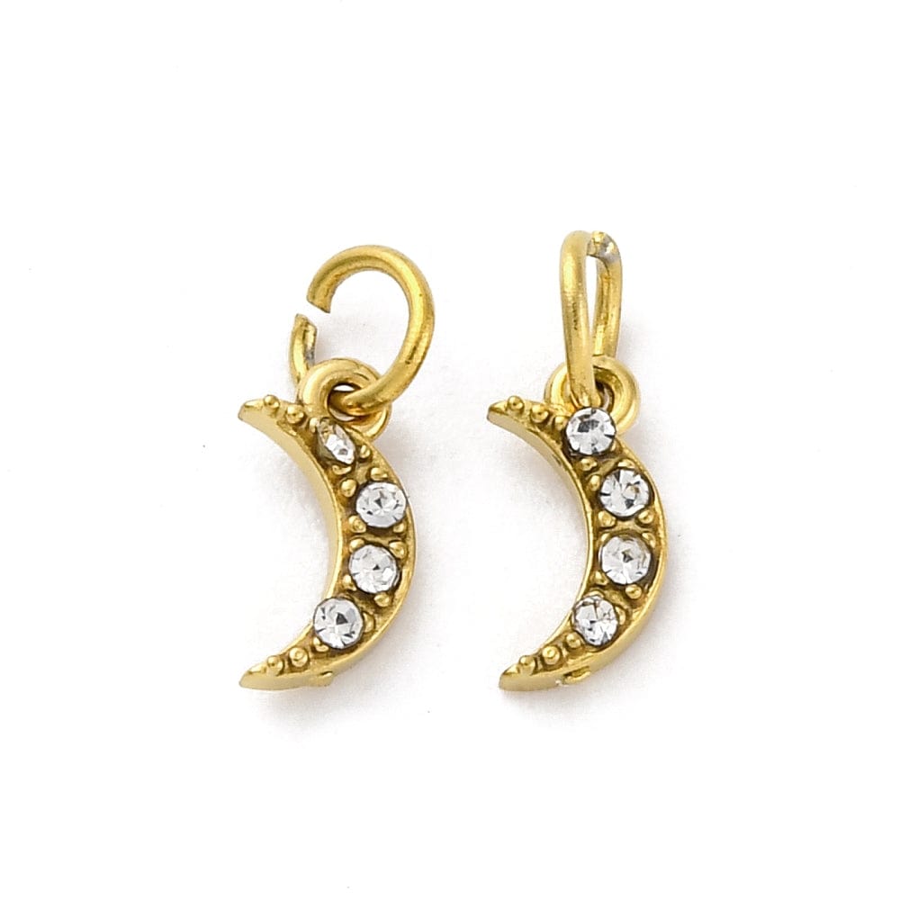 Vandfast Måne Vedhæng Med Rhinsten - Forgyldt Stål (7,5x3,5mm) - Uniq Perler - 114835