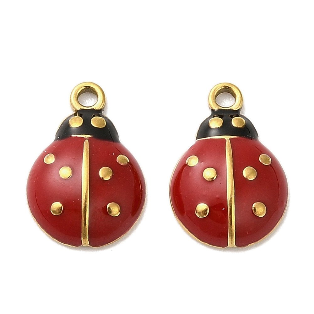 Water-resistant Ladybug Pendant – 18K Gold-plated, Red Enamel (12.5x8.5mm)