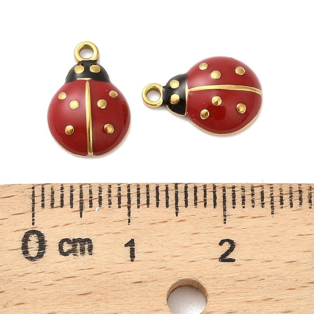 Water-resistant Ladybug Pendant – 18K Gold-plated, Red Enamel (12.5x8.5mm)