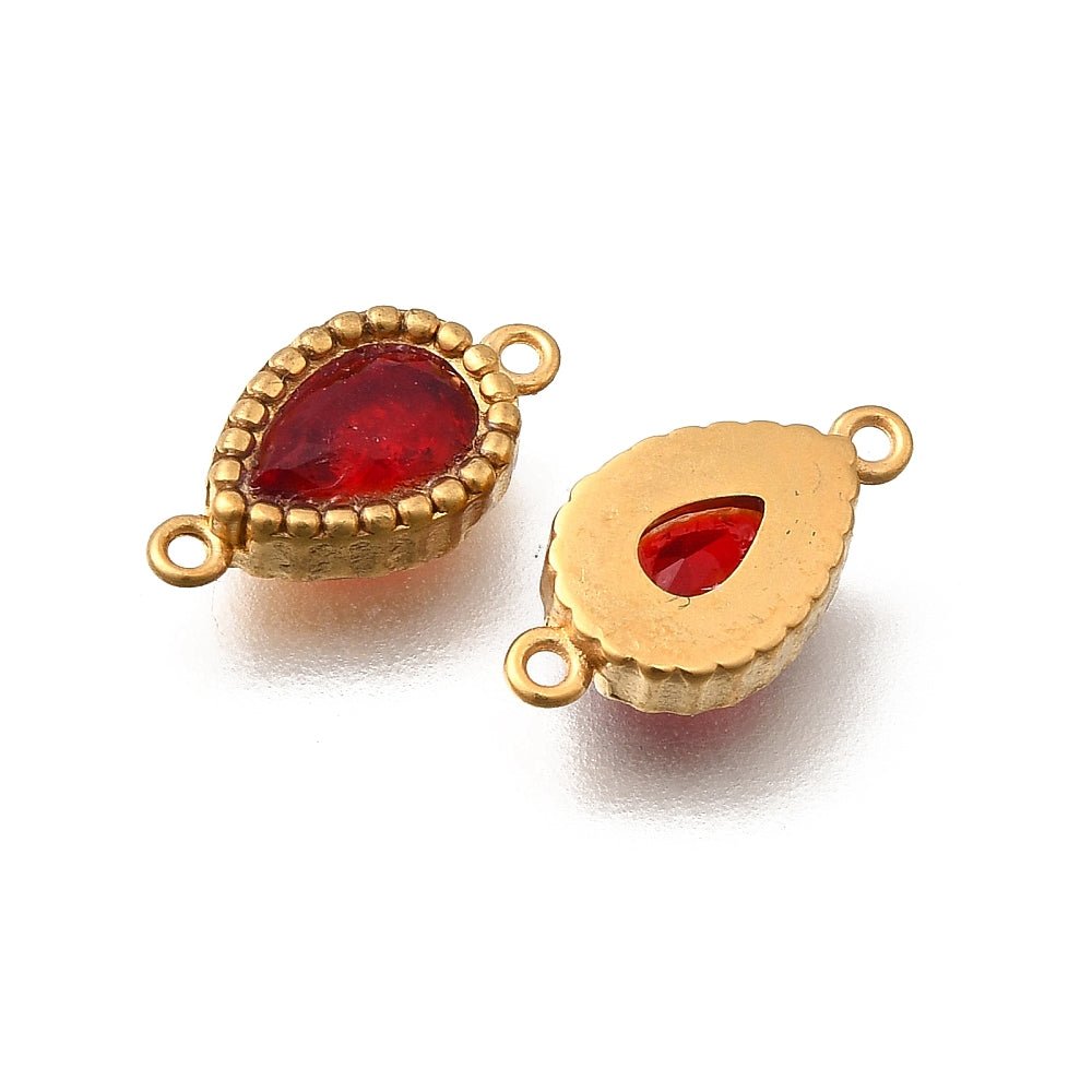 Vandfast Mellemled – Dråbeformet med Rød Zirkonia, Forgyldt (12x6mm) 2 stk - Uniq Perler -