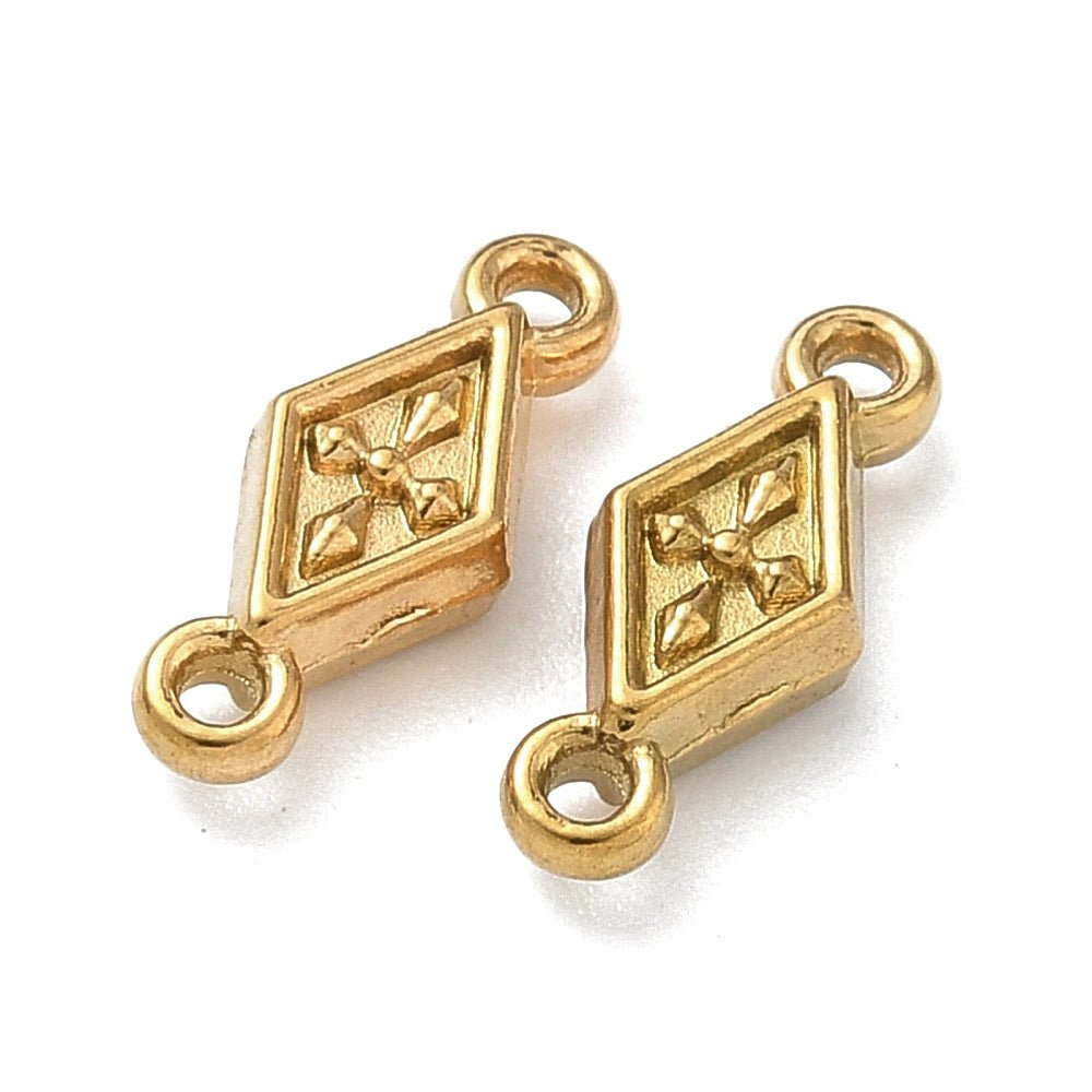 Vandfast Mellemled Med Kors – 18K Forgyldt Stål, Rhombeformet (11,5x4,5mm) 2 stk. - Uniq Perler - 119867