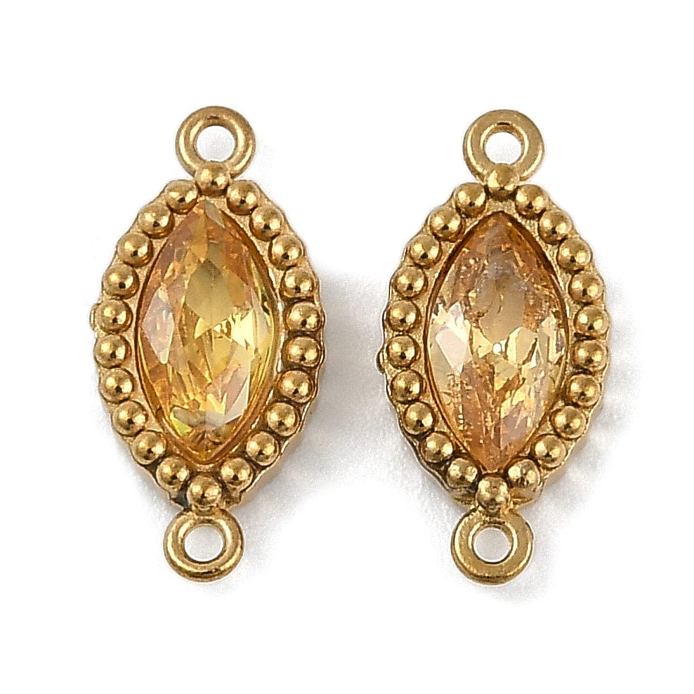 Vandfast Mellemled Med Orange Sten, 18K Forgyldt Stål, (13x6mm, 2 stk.) - Uniq Perler - 113770